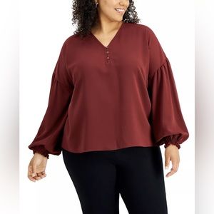 NWT ALFANI Plus Size Puff-Sleeve Blouse - 2X